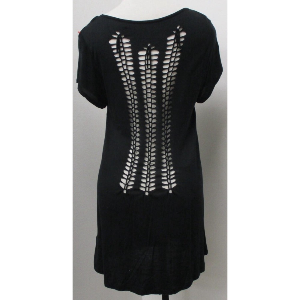 Jeans By Buffalo T Shirt Dress Large Goth‎ Distressed Black Biker Ripped Cutout